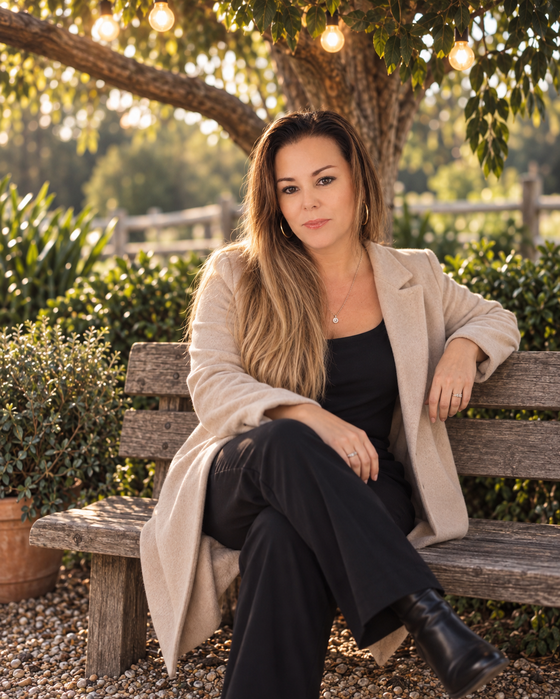 Lisa Allegretta, founder of Bright Books & BAS, in her garden at golden hour